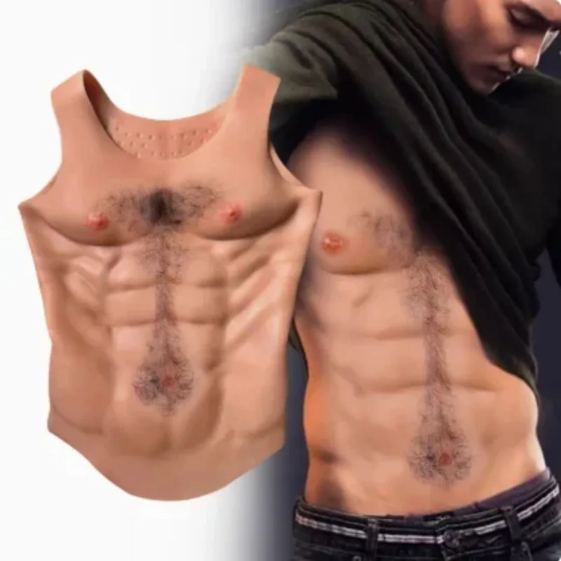 Muscle Clothes, Silicone, Fake Muscle Props, Fake Pecs, Eight-pack Abs, Female-to-male COS Vest, Sleeveless Hair Planting