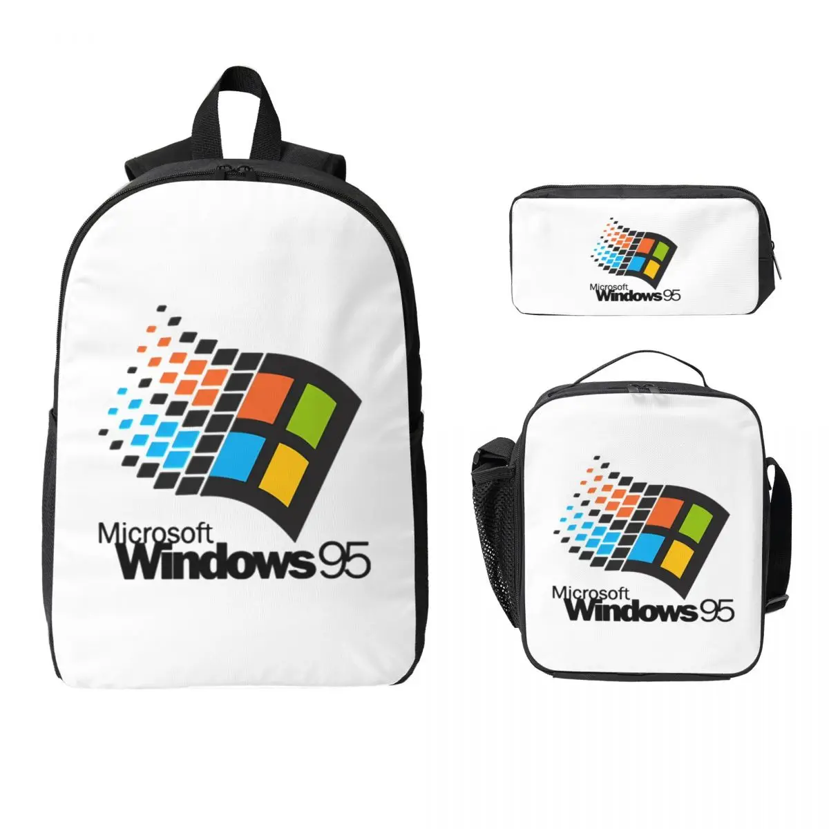 

Windows 95 Small Backpack Student Boys Girls BookBag School Bag Computer Shoulder Bags 3ps Insulated Lunch Bag Pencil Case