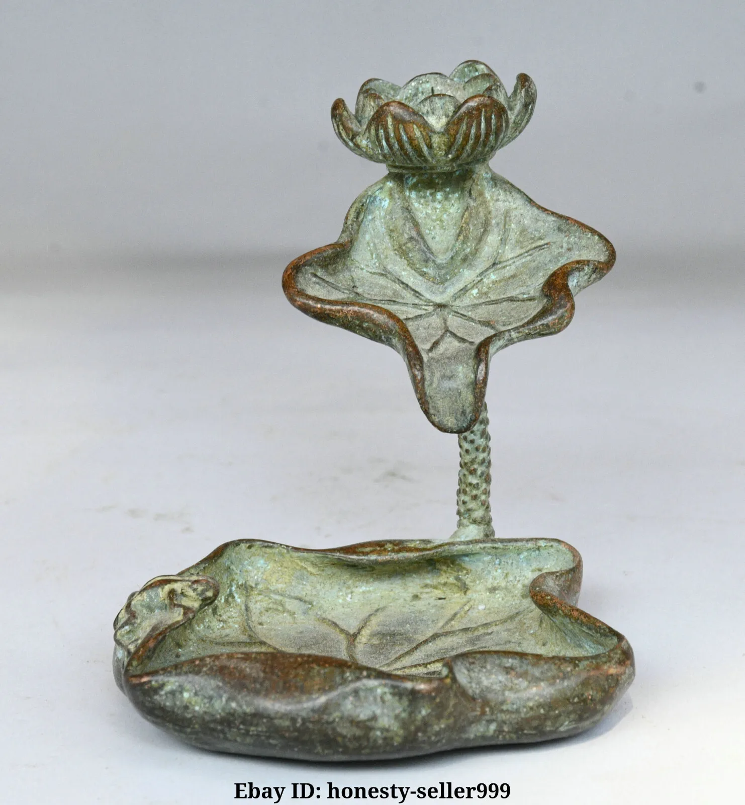 

8Cm Old Chinese Bronze Folk Lotus Leaf Fragrance Frame Statue -