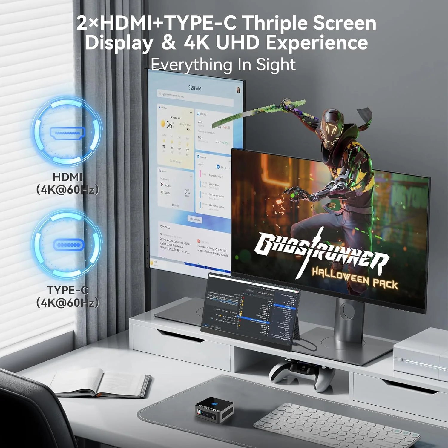 MOREFINE M9 Pro Mini PC con Core i5-1340P di 13a generazione 16 GB DDR4 RAM1 TB PCIe4.0 NVME SSD Supporto per computer desktop Display schermo 4K