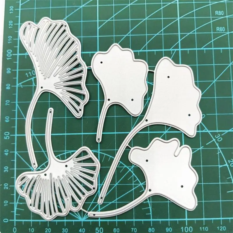 77JB 1PC 5ピースロータス葉のエンボス加工ナイフダイメタルカッティングDIYスクラップブッキングカードメイキング用のエンボス加工、ペーパークラフト