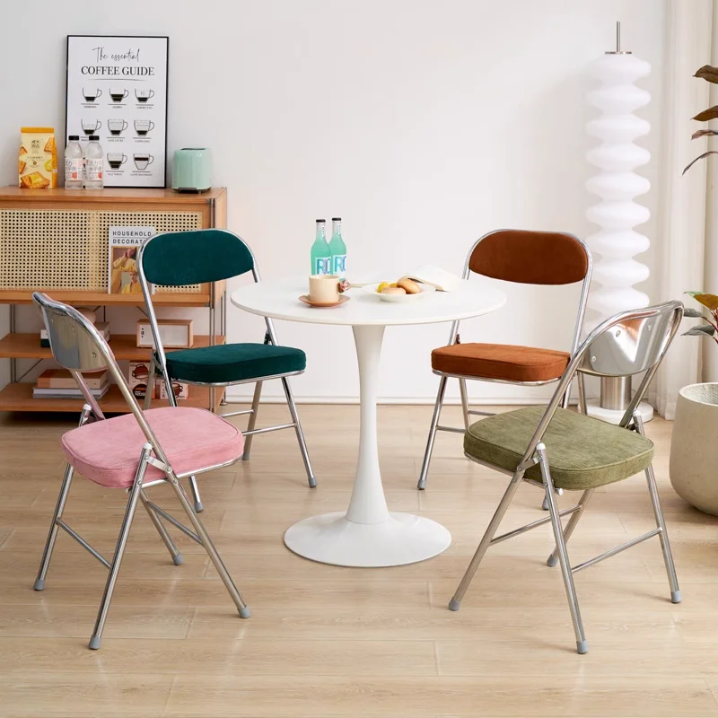 

Small-sized furniture, living room bedroom Electroplating Folding Chair Medieval Back Red Leather Dining Corduroy