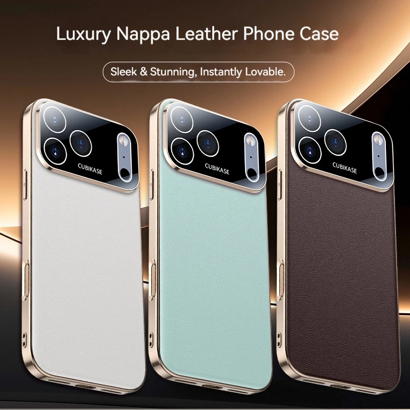 Für iPhone 17 Pro Max 17 Pro 17, luxuriöse PU-Leder-Handyhülle, iPhone Air galvanisierter Rahmen, Anti-Drop-Schutz, Rückseite