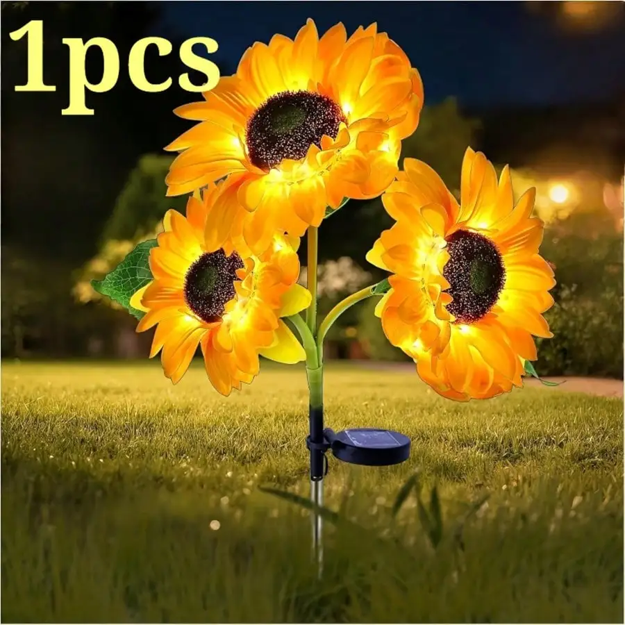 1/2pcs 3 Heads Solar Sunflower Lights Auto On/off Waterproof Outdoor Lawn Balcony Yard Festival Landscape Decor Lamps JJ2237