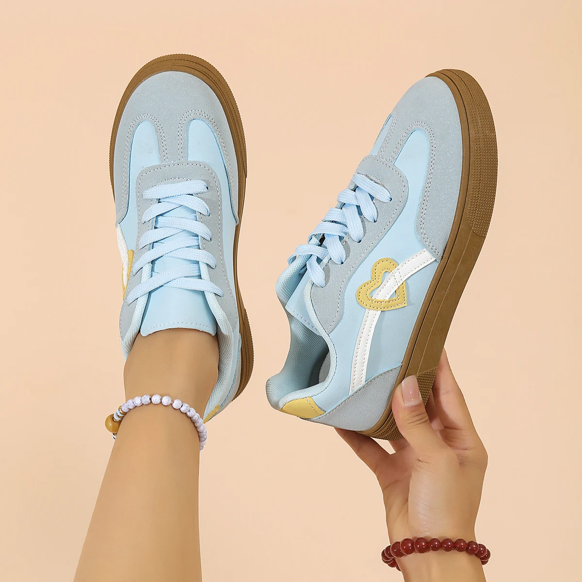 أحذية رياضية نسائية أحذية كاجوال مسطحة على شكل قلب نمط الدوبامين اللون أحذية رياضية جلدية المشي احذية الجري المدربين الجدد #5