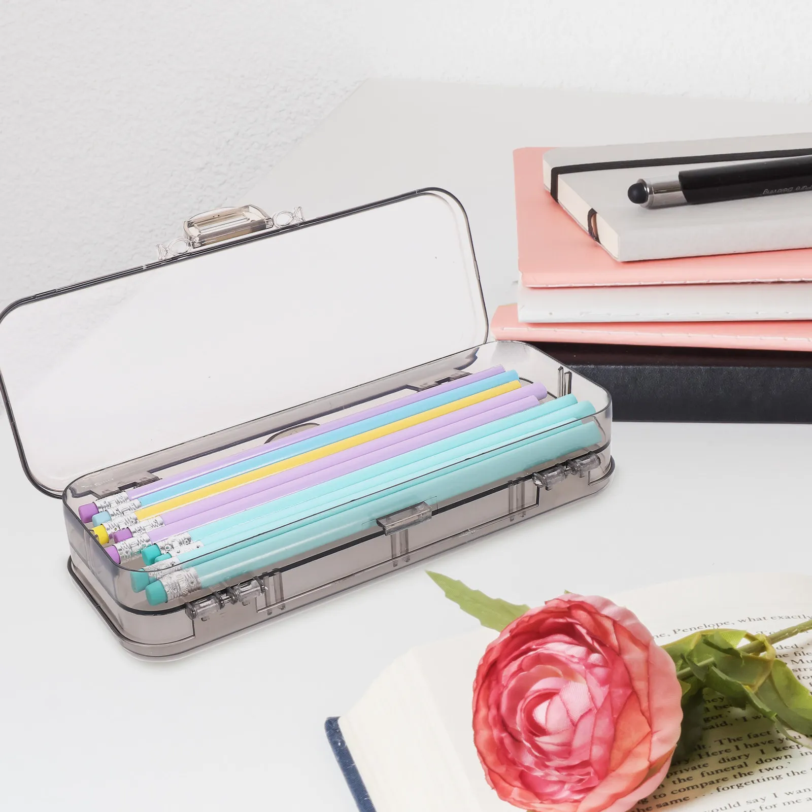 Lightweight Plastic Pencil Case Compact Portable Pen Container Pencil Organizer for School Office Travel Small Items Storage