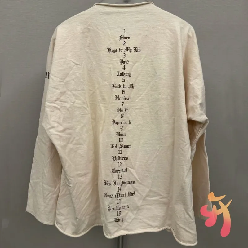 24ss Summer Album Cover Kanye Vultures Long Sleeved T-shirt Street Sanskrit Alphabet Sweatshirts Casual Men Women Sweatshirts