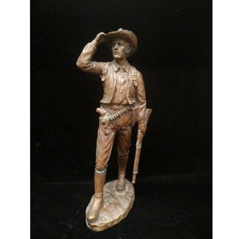 YIZHU CULTUER ART Size 18.4 Inch Chinese Old Collection Bronze Carving Hunter Figure Statue Decoration