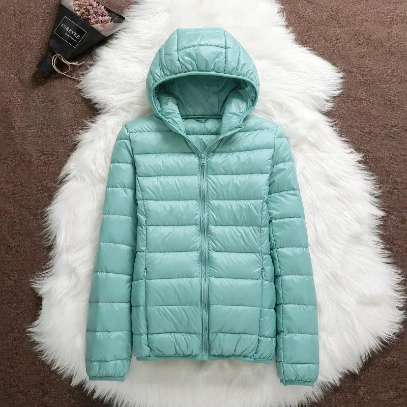 2024 Plus Size Autumn Winter New Women Lightweight Puffer Jacket Female Hooded Slim-fit White Duck Down Warm Short Coats