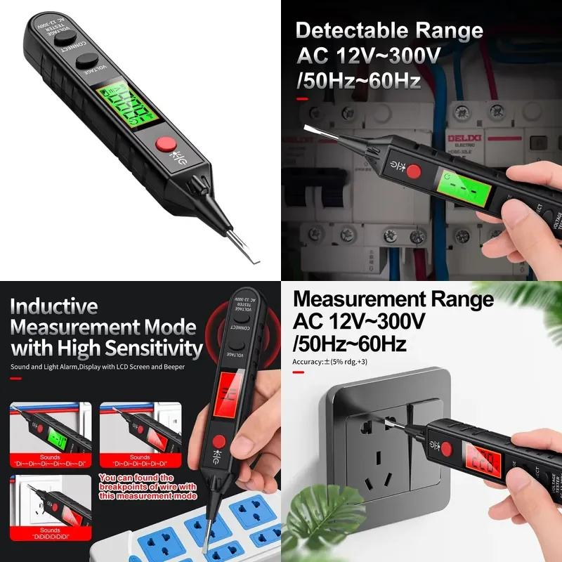 AC Voltage Measurement Range 12V~300V Digital Voltage Tester Pencil Wire Breakpoint Finder Detector with Sound and Light