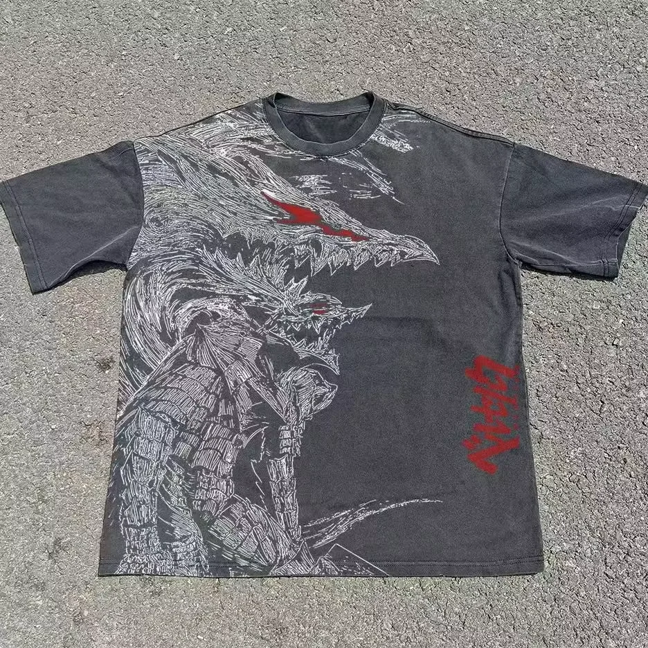 2026 New Unisex Vintage T-shirts Berserk Anime Guts Berserker Armor Manga Graphic Summer Streetwear Casual Short Sleeve Tops