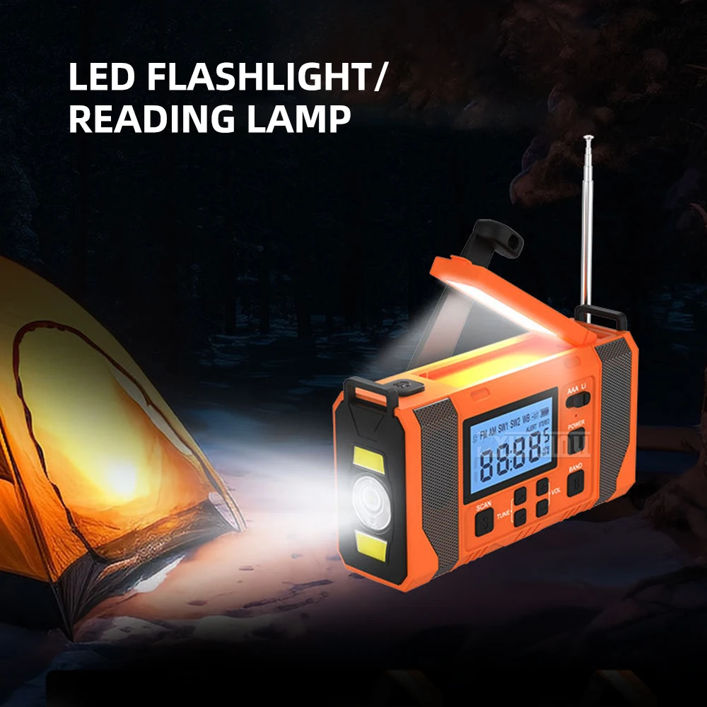 Emergency Cell Phone, and Flashlight; Solar-Powered, Hand-Crank, Rechargeable, Disaster Preparedness Radio with Digital Tuning