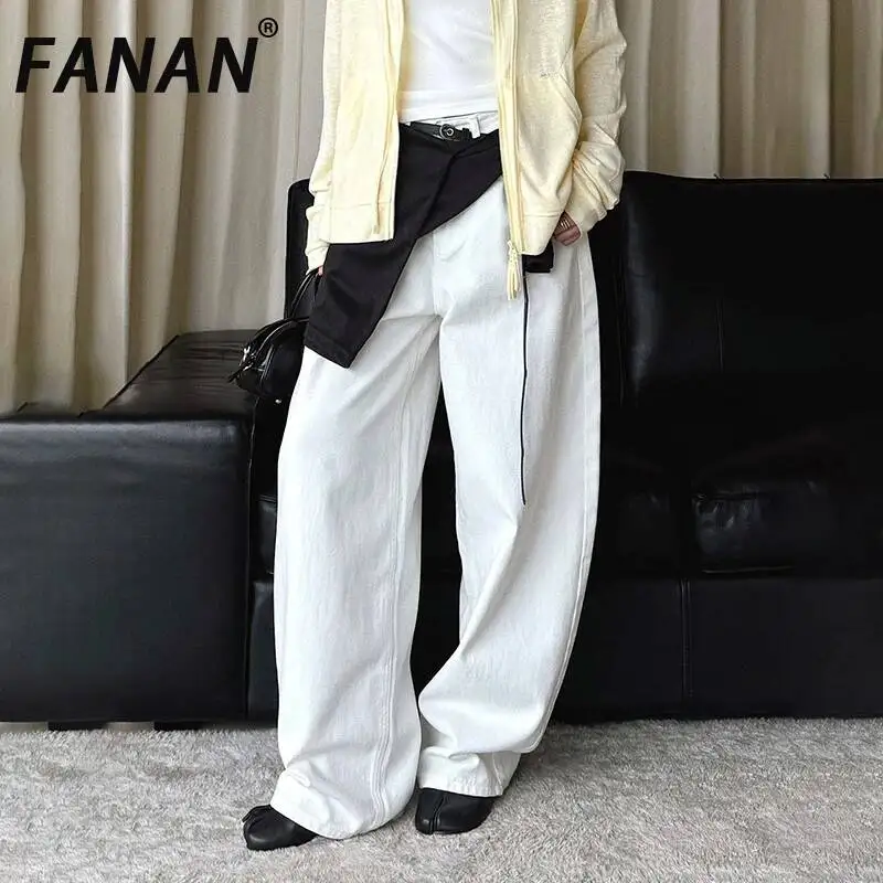 FANAN Summer New American Style Fashionable High-Waisted Washed Distressed Cat-Eye Jeans Loose Wide-Leg Trousers For Women