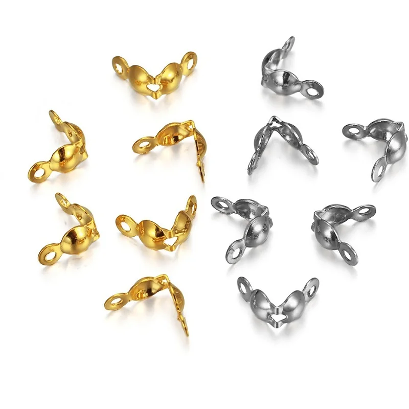 50pcs Stainless Steel Clamshell Pressed Clasp Fitting Ball Chain EndCap Knot Crimps Beads Tip For DIY Jewelry Making Supplies