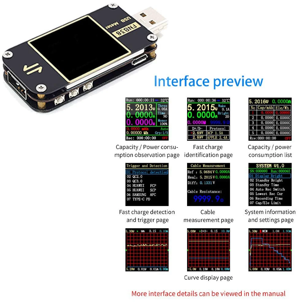 Ingenious-USB Power Meter Tester USB Voltage Current Meter FNB38 Multimeter For QC4+ PD3.0 2.0 Fast Charging Protocol