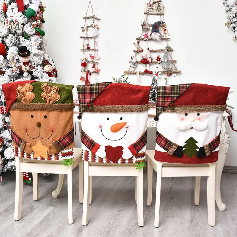 2024 New Christmas Decoration Cartoon Chair Cover Santa Claus Snowman Deer Home Dining Chair Cover Hotel Restaurant Decoration