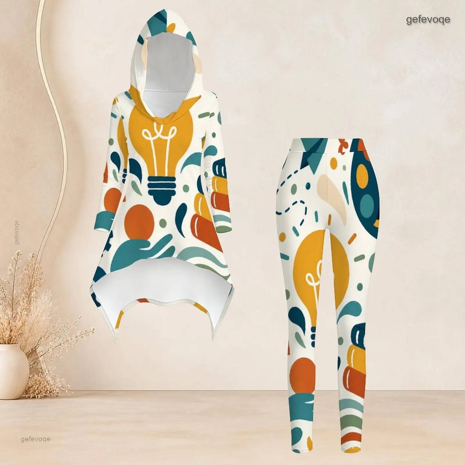 Women Women Printed Abstract Light Bulb Doodle Hooded Long Sleeve High Low Top and Leggings Two Piece Set - Aliexpress Deal