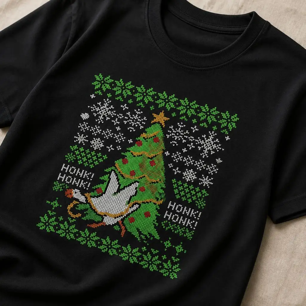 Untitled Christmas Goose Game T Shirts Casual Tees Short Sleeve Round Collar T-Shirt Pure Cotton Tops
