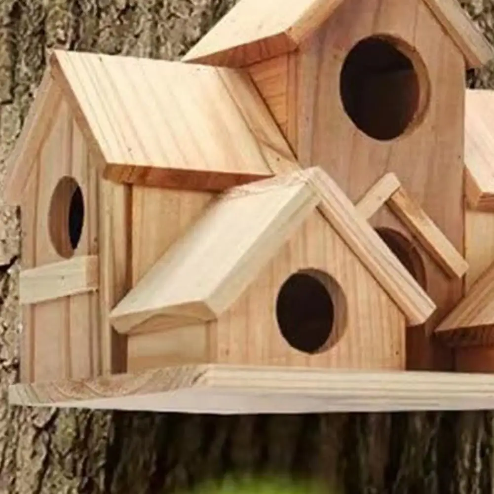 Hummingbird Nest with 6 Rooms Handmade Rustic Wooden Hummingbird Nest Feeder Multi-room Birdhouse Villas for Bird for Longevity