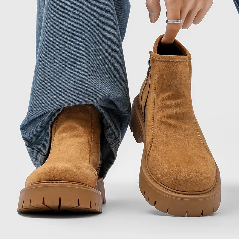 England style mens casual party prom chelsea boots cow suede leather shoes cowboy platform boot outdoors stylish ankle botas man