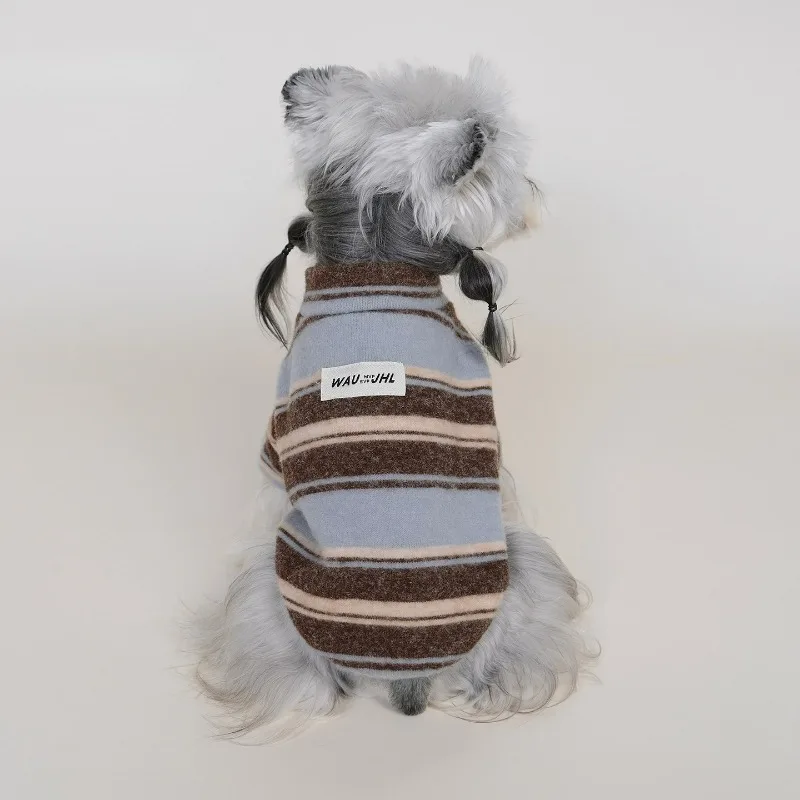 Pet Clothes High‑Neck Two Legs Pet Dog Undershirt Sweet Striped Winter Shirts for Dogs Schnauzer Teddy Bichon