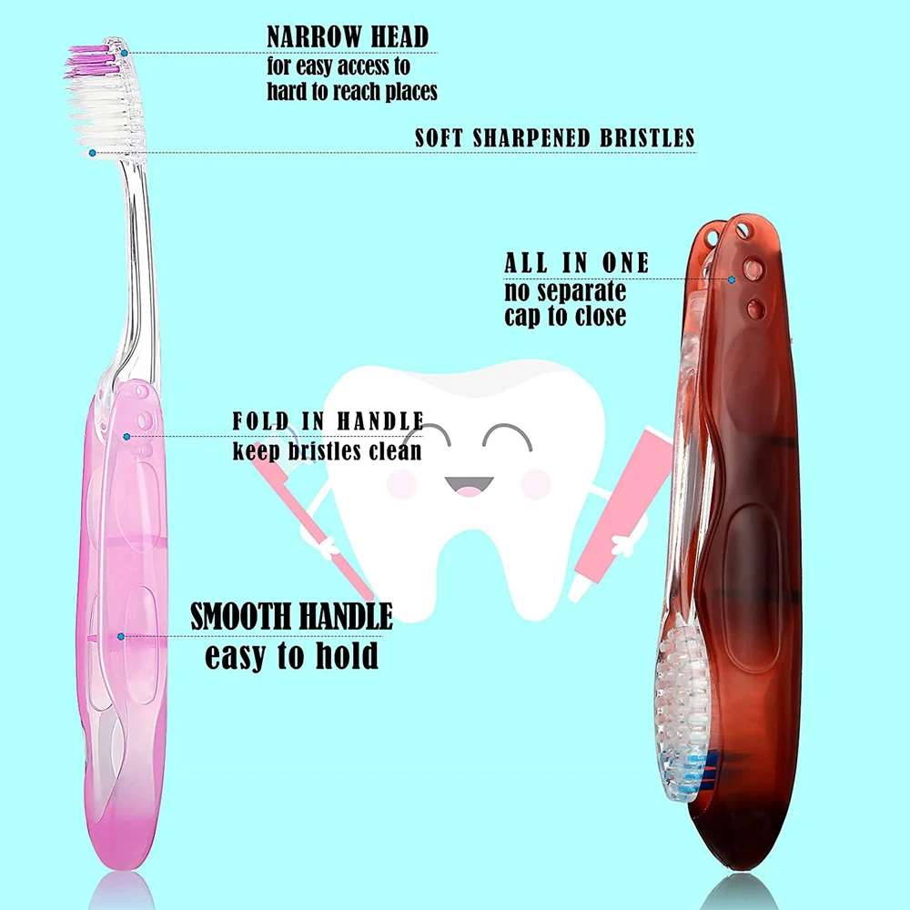 Cepillos de dientes de viaje plegables, cepillo de dientes portátil, suave, a granel, para niños y adultos, suministros de viaje para acampar y