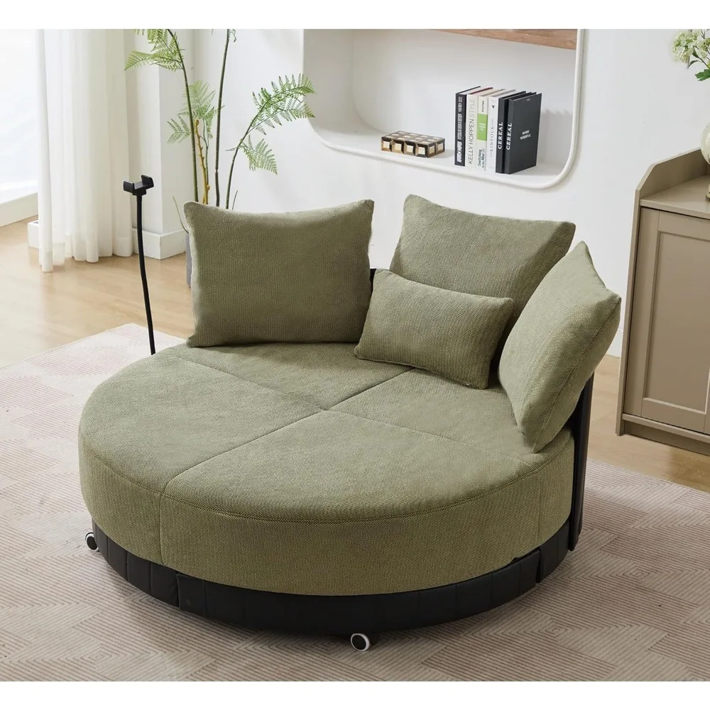 

51.23" Modern Oversized Swivel Accent Chair, Round Barrel Sofa with 3 Pillows, Metal Base & Adjustable Phone Stand, Lazy Sofa Co