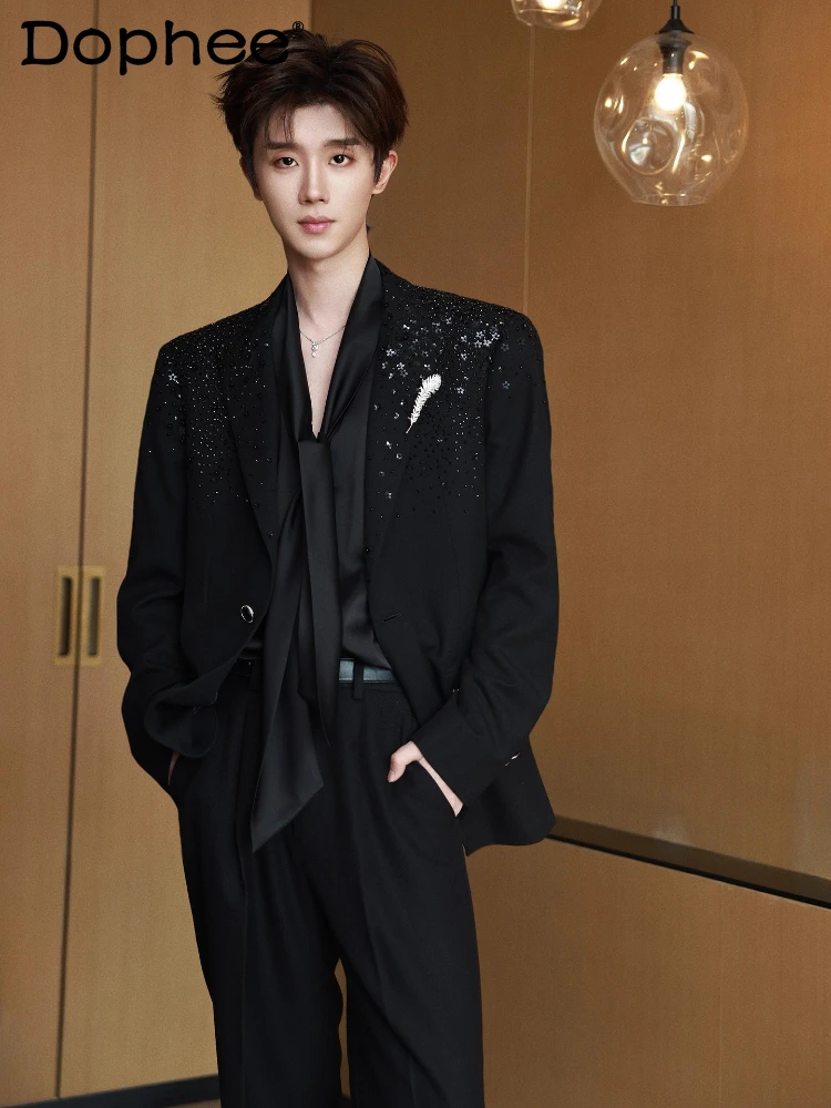 

Модные мужские пиджаки со звездным небом и блестящими бриллиантами, осень 2022, новые высококачественные модные пальто на заказ, красивые шикарные пиджаки для джентльменов