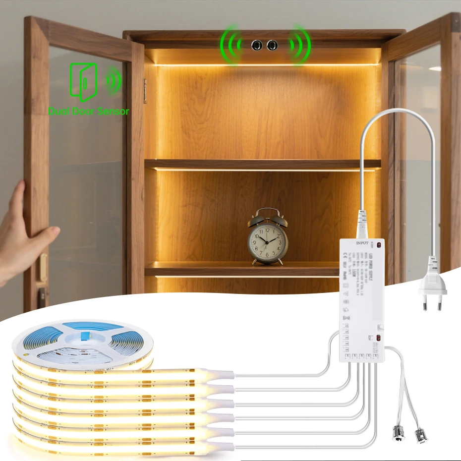 

12 В COB светодиодная лента 1 м-5 м двойной контроль движения двери с клейкой подложкой для стеклянной полки, шкафа, освещения, декора