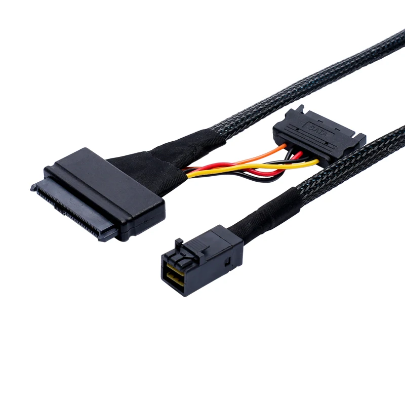 Black 0.5m/1.0m Internal PCIe 4.0 Mini SAS SFF-8643 to U.2 SFF-8639 SSD Cable with 15 pin Male SATA Power Cable for M.2 NVME SSD