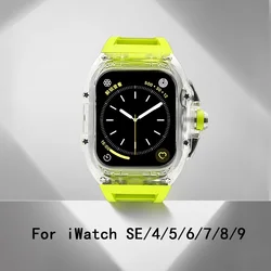 Protecteur de boîtier de montre transparent pour Apple, bracelet en caoutchouc fluoré inclus, pièces de montre, 45mm, série 9, 8/7, SE, 6, 5/4