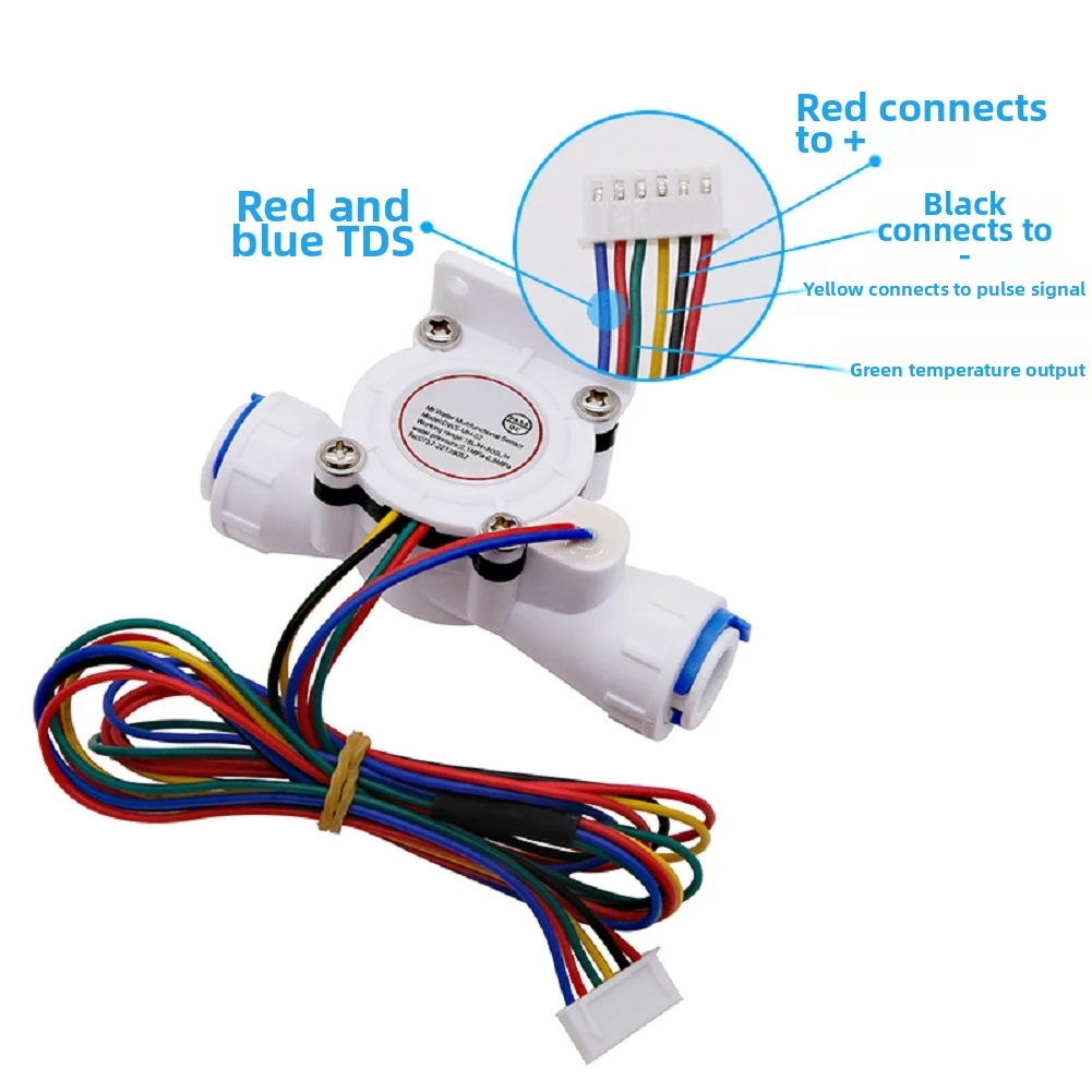 Digital Hall Effect Water Flow Sensor With Temperature Detection 1/4 3/8 Quick Connect For RO Purifier Equipment