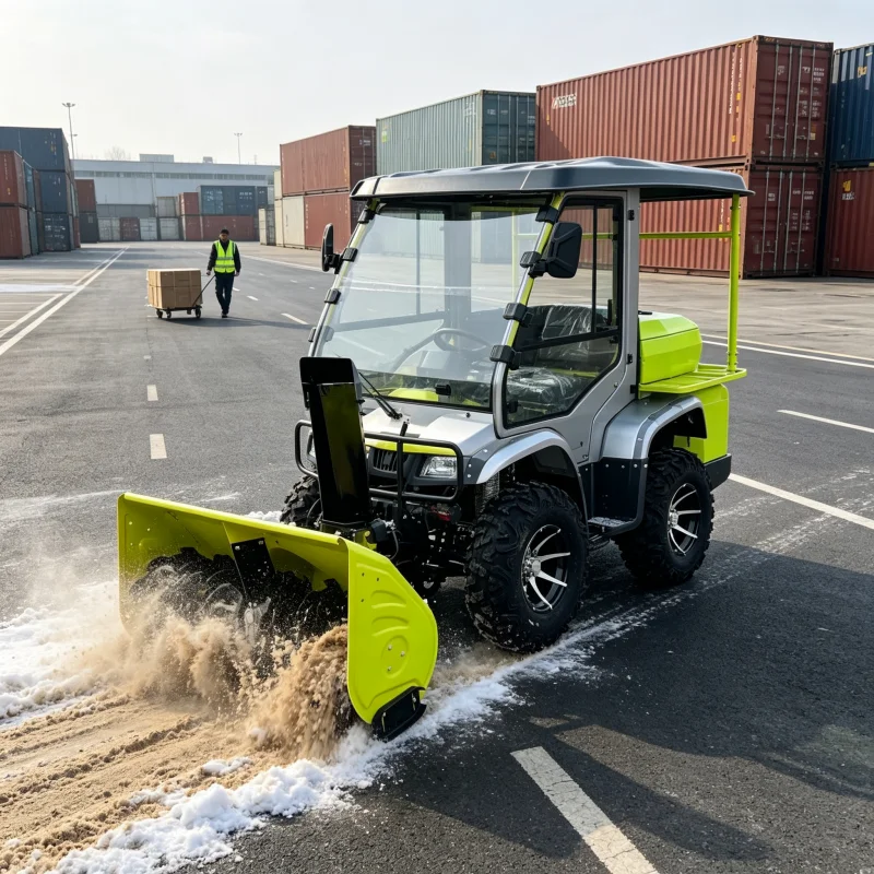 Riding Snow Sweeper For Parking Lots And Walkways With All Weather Tires And Easy Maintenance Productivity Focused Equipment