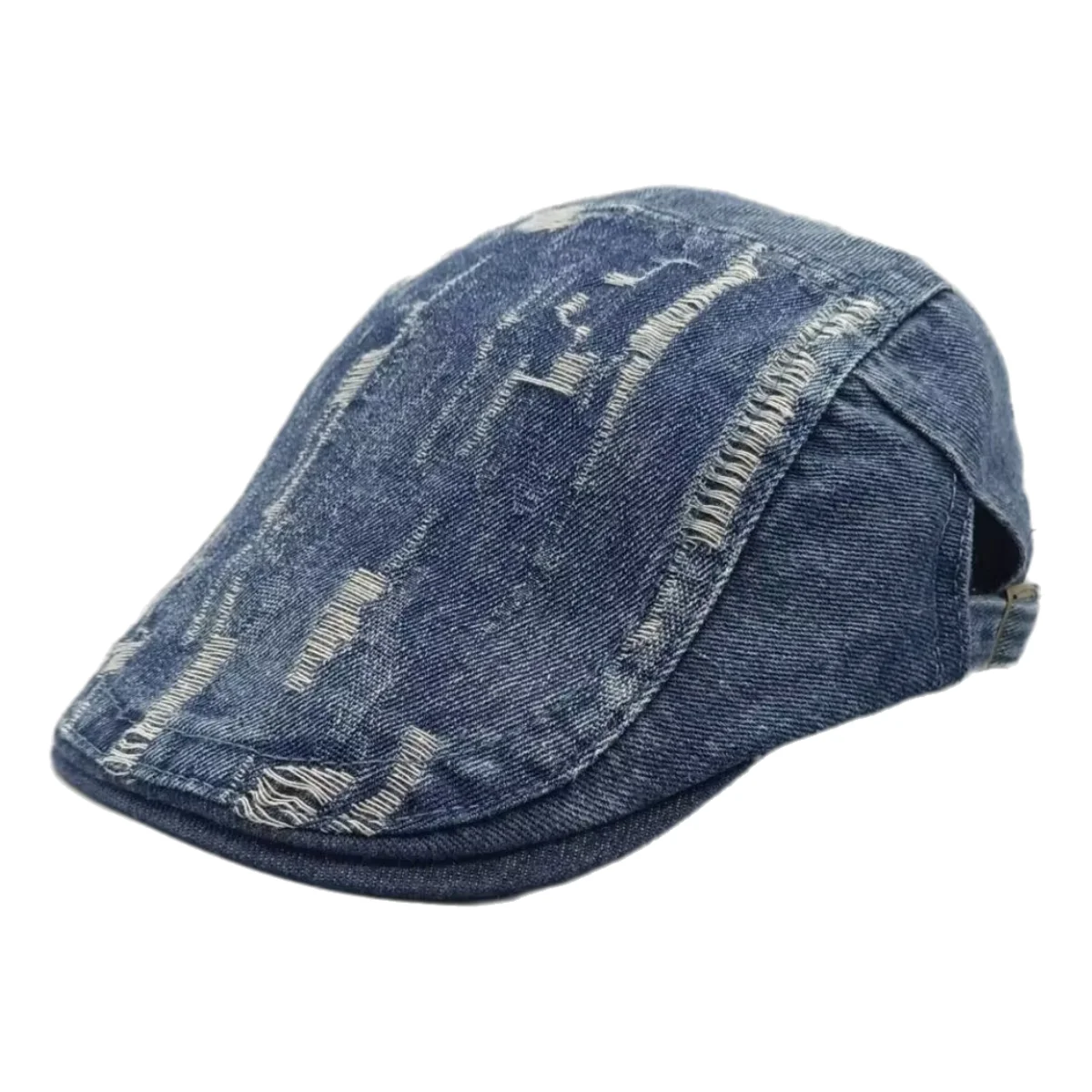 

Distressed Denim Beret with Flat Visor Adjustable Unisex Design Vintage Streetwear Cap for Spring Autumn Casual