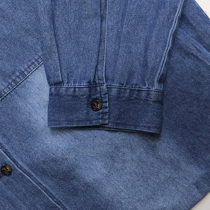 Women Long Dress Single Breasted Full Sleeve Denim Dresses Solid Turn Down Collar Splice Slim Fit Vestidos Casual Autumn