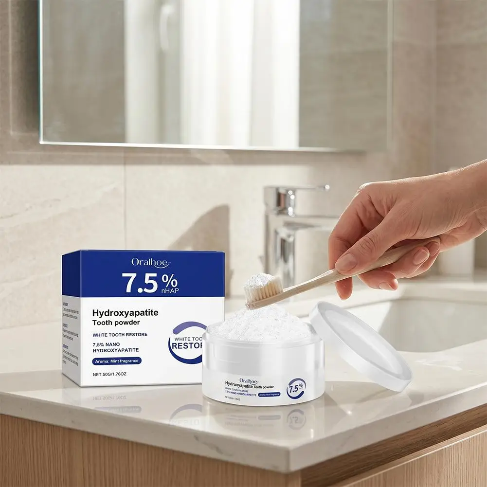 Polvo Blanqueador Dental Oralhoe de 50g Sin Flúor, Limpieza Profunda, Elimina Manchas Amarillas, Repara el Esmalte, Refr