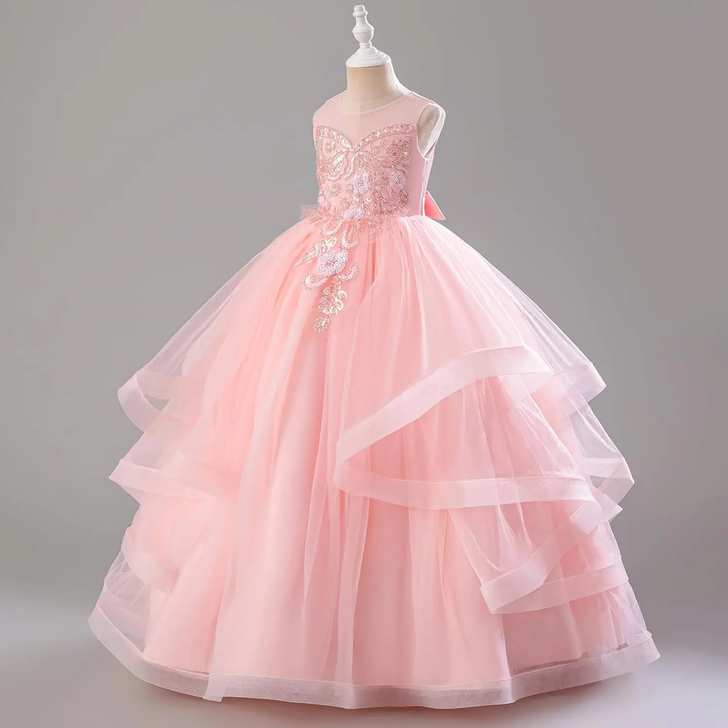 فستان فتاة الزهور المتلألئة من الدانتيل والشيفون فستان حفلة عيد ميلاد الأميرة للأطفال وحفلات التخرج ومهرجانات التجميل #3