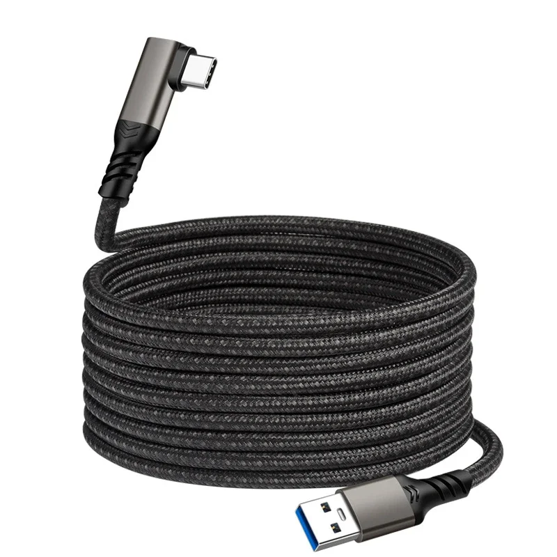 Type C VR Link Cable USB C Data Cable USB3.2 Gen 2 10Gbps 3A 60W Fast Charging 90 Degree Elbow Gaming Cord for Oculus Quest 1 2