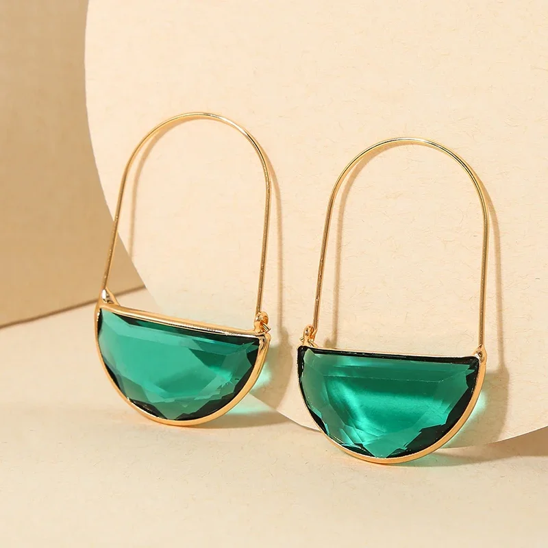 Vintage Green Multi Color Cut Crystal Semi-circular Earrings with Gold-plated Geometric Earrings Women Holiday Party Accessories