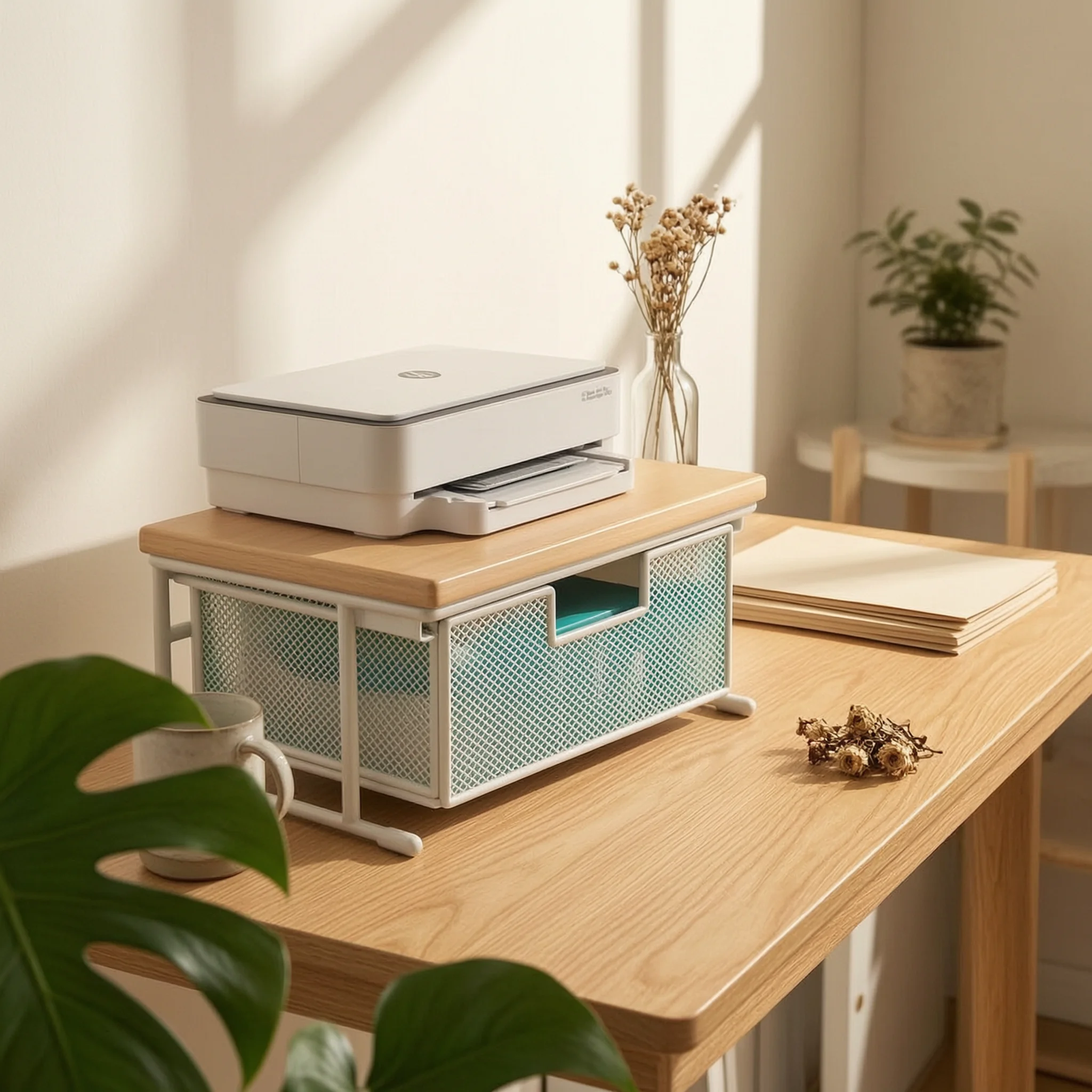 Printer Stand with Drawer Space Saving Desktop Printer Stand Desktop Shelf Multi-Purpose Desk Storage Sturdy for Study Room