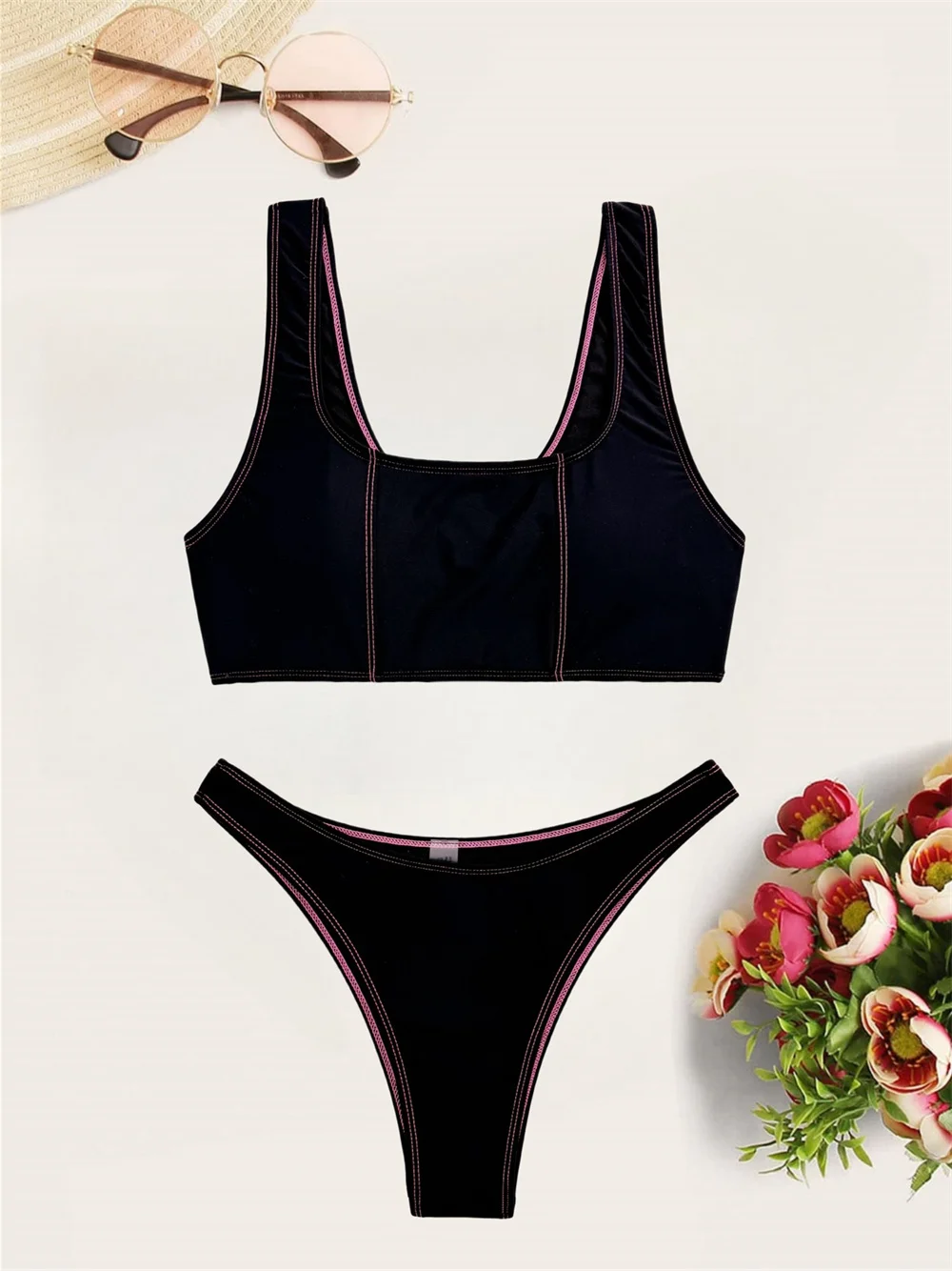 Sexy Black Bikini Set Push Up Swimsuit Women's Bikinis and Tankinis Beach Outfit Vacation Swimwear Bathing Swimming Suit Maillot
