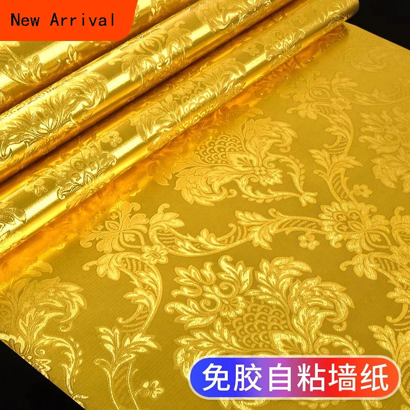 

Gold Flower Gold Foil Damascus Wallpaper Peel and Stick European Style Bedroom Living Room Ktv Bar Clubhouse Wallpaper