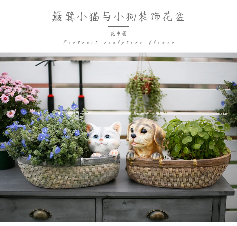 الحيوانات الأليفة القط والكلب محاكاة الحيوان الإبداعية اناء للزهور حديقة عصارية شرفة ترتيب الحلي الزخرفية حديقة النسيج ص