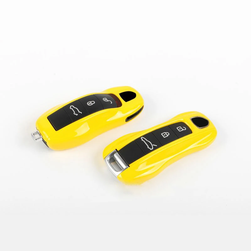 Car Key Case Racing Yellow for Porsche 718 918 Macan Cayenne Cayman Panamera Boxster Taycan Fob Replacement Case 3pcs/Set