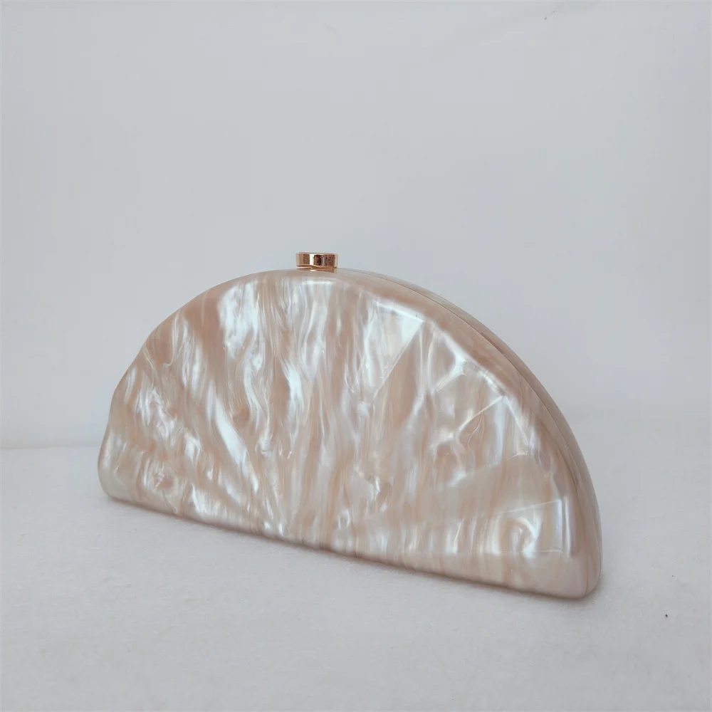 نصف غرفة اليدوية الاكريليك حقائب كتف مساء حفلة مخلب حقيبة يد فاخرة ذات علامة تجارية قطاع نصف دائرة الزفاف Crossbody المحفظة #2