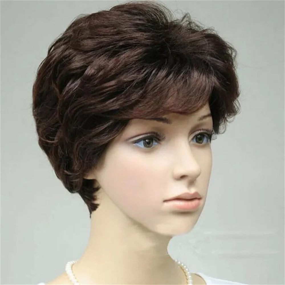 Hot Sell Fashion Short Dark Brown Straight Wavy Women's Lady Hair Wig