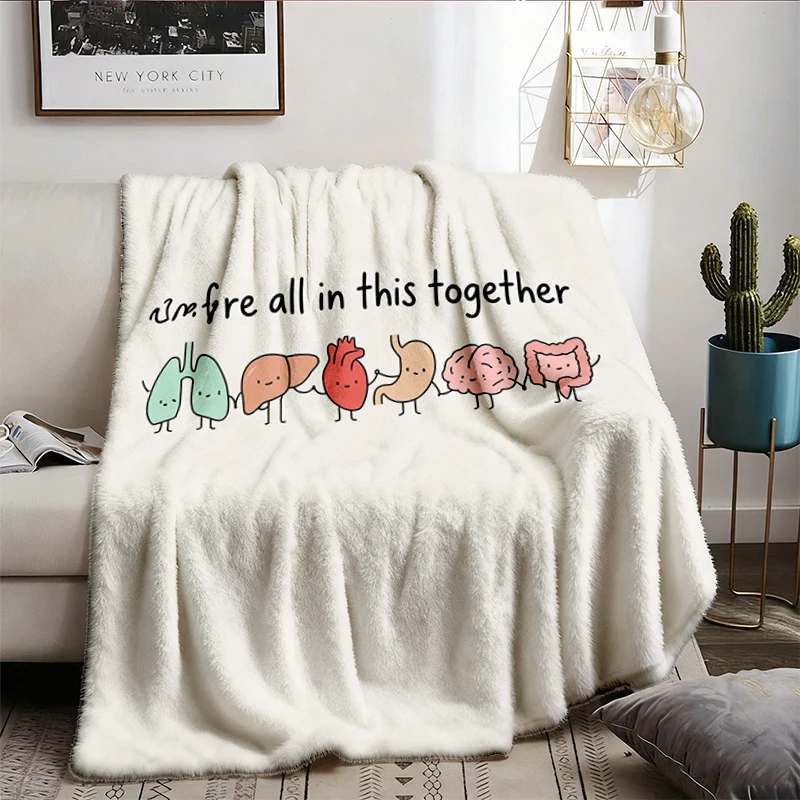 Cute Organ Friends Flannel Blanket, Healthcare Anatomy Flannel Throw, Nurse Medical Student Gift