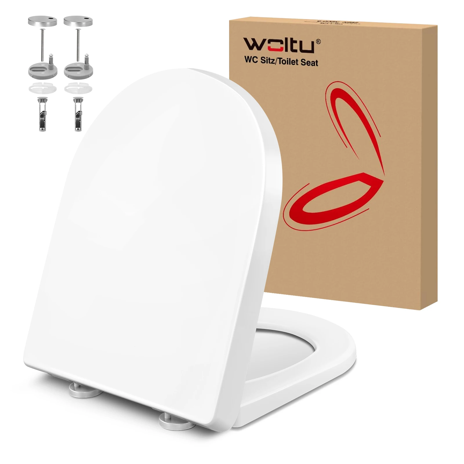 WOLTU Sedile WC a U con Chiusura Ammortizzata, Coperchio Silenzioso in Plastica Spessa e Resistente, Accessorio Universale per Bagno