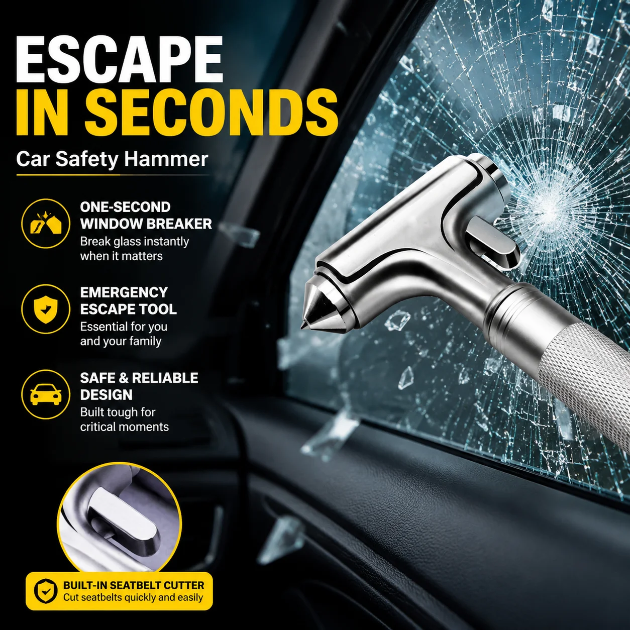 Car Safety Hammer One-Second Window Breaker Emergency Escape Tool Glass Breaker for Vehicles