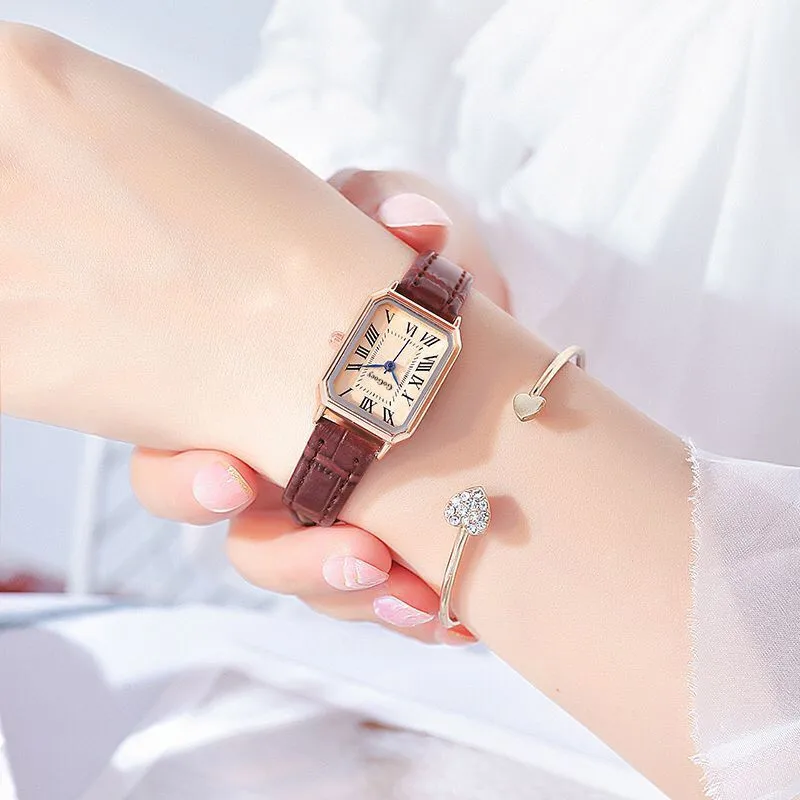 Women's Watch Retro Roman Blue Needle Scale Design Fashionable Square Watch Quartz Watch